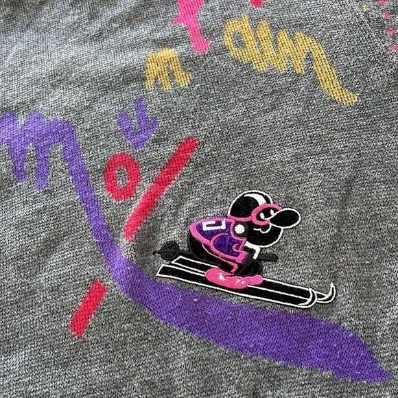 Vintage Mountain Downhill Ski Graphic Sweater Grey Pink Purple - Picture 9 of 15